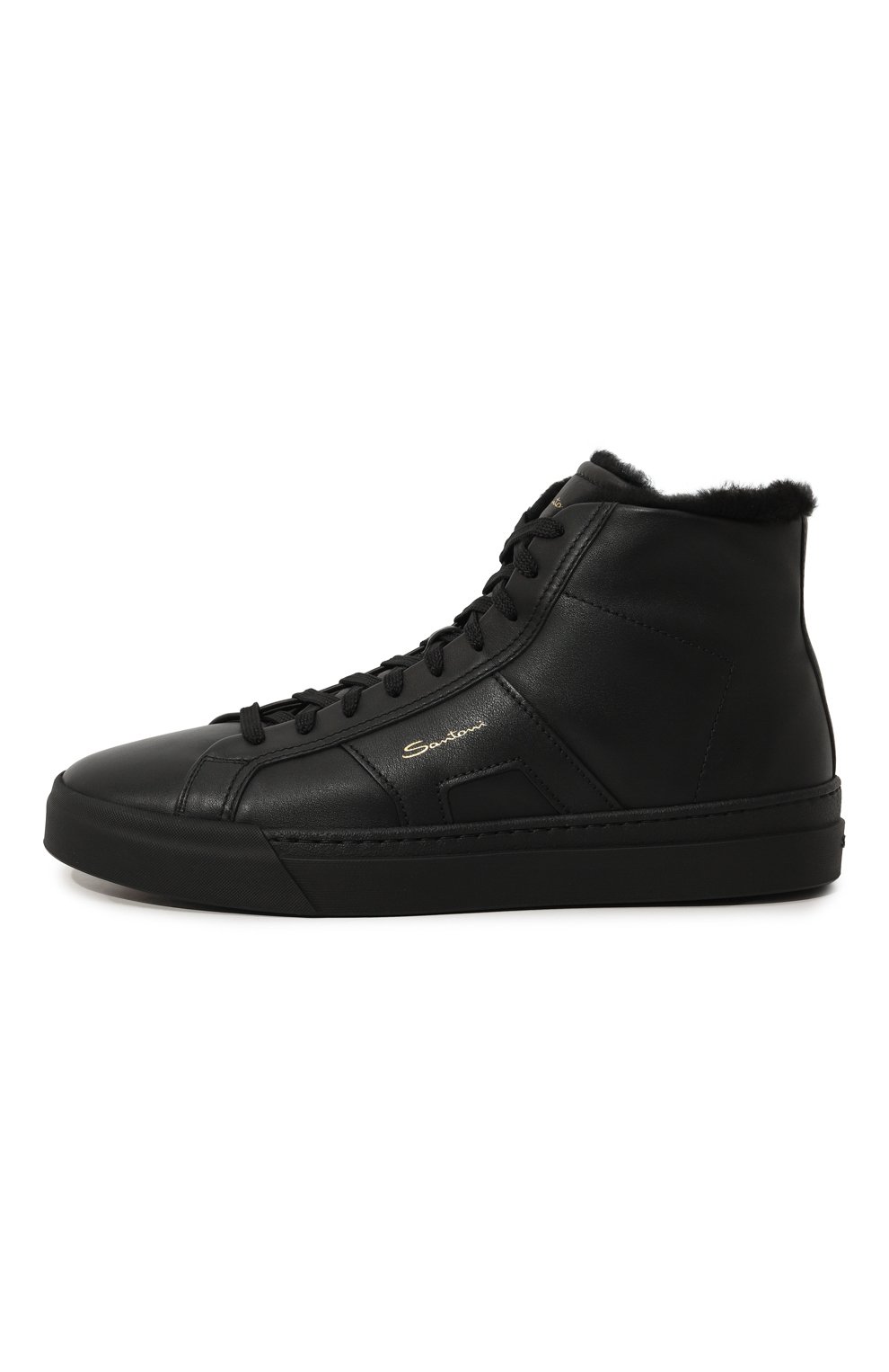 Мужские кожаные кеды SANTONI черного цвета, арт. MBGT21932NE0PSC0 | Фото 4 (Материал утеплителя: Натуральный мех; Материал сплава: Проставлено; Стили: Классический; Подошва: Массивная; Драгоценные камни: Проставлено)