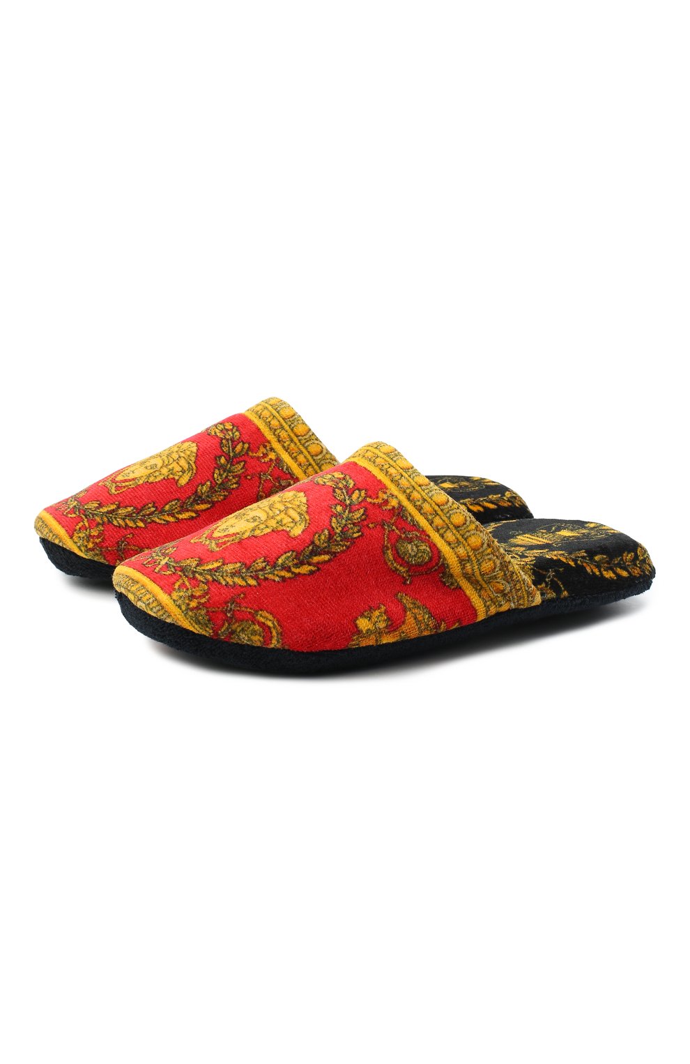 Женского текстильные домашние туфли VERSACE красного цвета, арт. ZSLP00002/ZC0SP075 | Фото 1 (Материал внешний: Текстиль; Подошва: Платформа; Женское Кросс-КТ: тапочки-домашняя обувь; Региональные ограничения белый список (Axapta Mercury): RU; Материал внутренний: Текстиль; толщина подошвы: 2,5; ширина носка стельки: 10, 9,3)