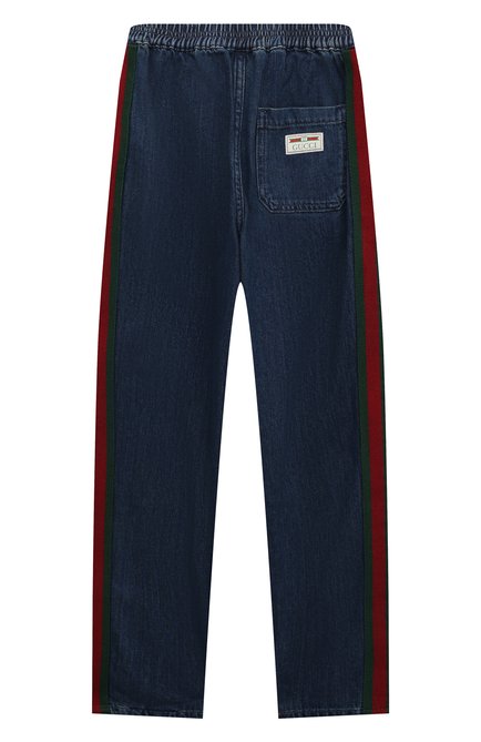 Детские джинсы GUCCI синего цвета, арт. 660168 | Фото 2 (Материал внешний: Хлопок; Детали: На резинке)