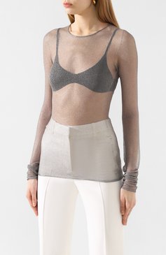 Женская лонгслив из вискозы GIORGIO ARMANI серебряного цвета, арт. 3HAM29/AM56Z | Фото 3 (Рукава: Длинные; Принт: Без принта; Длина (для топов): Стандартные; Материал внешний: Вискоза; Женское Кросс-КТ: Лонгслив-одежда)