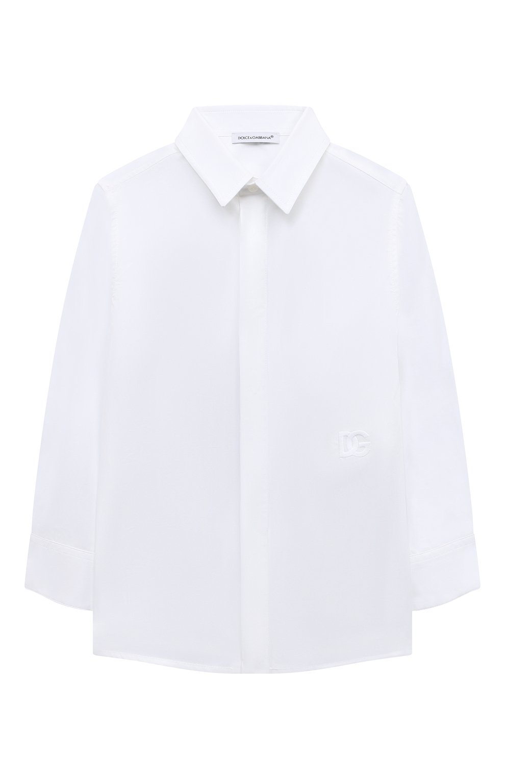 Детская хлопковая рубашка DOLCE & GABBANA белого цвета, арт. L43S91/FU5HW/2-6 | Фото 1 (Рукава: Длинные; Материал сплава: Проставлено; Материал внешний: Хлопок; Стили: Классический; Драгоценные камни: Проставлено)