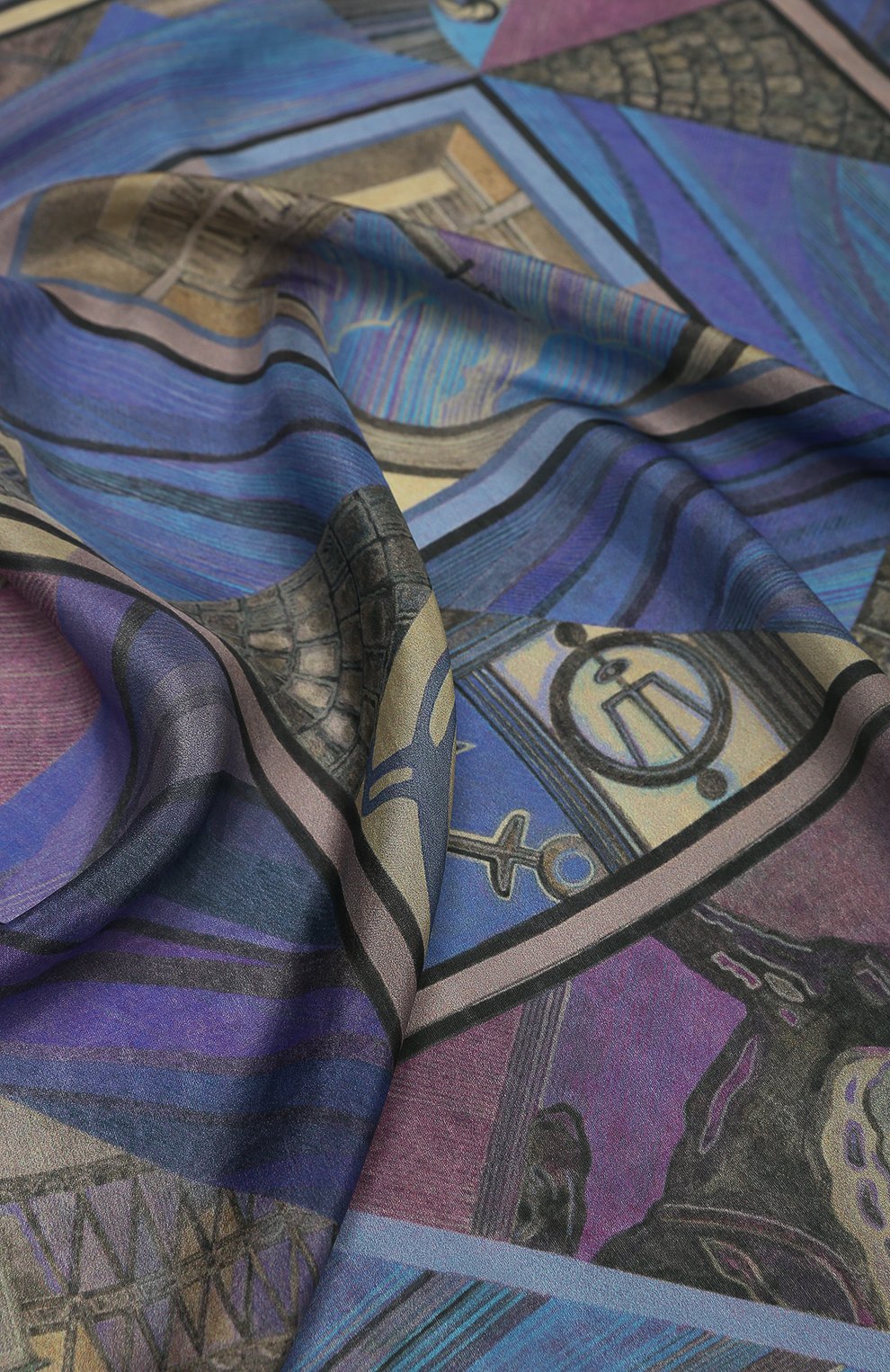 Женский шелковый платок санкт-петербург GOURJI синего цвета, арт. T26SPB7R/1 | Фото 4 (Принт: С принтом; Материал: Текстиль, Шелк; Материал сплава: Проставлено; Нос: Не проставлено)