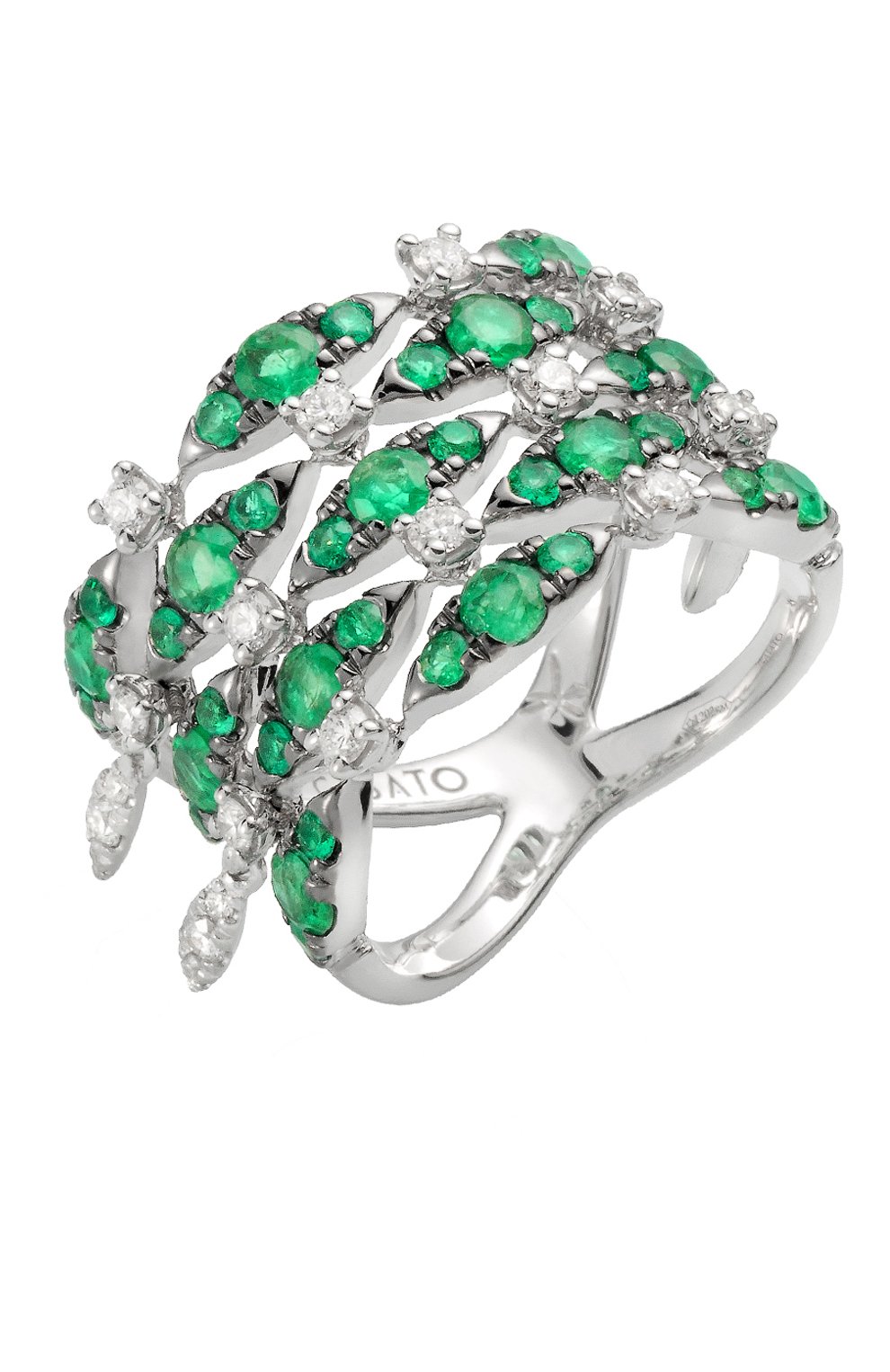 Женские кольцо CASATO бесцветного цвета, арт. MX1165SM/BT-W-RN | Фото 1 (Материал сплава: Белое золото; Драгоценные камни: Бриллианты, Изумруды)