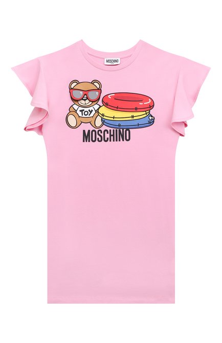 Детское хлопковое платье MOSCHINO розового цвета, арт. HDV0BG/LBA10/10A-14A | Фото 1 (Материал внешний: Хлопок; Рукава: Короткие; Девочки Кросс-КТ: Платье-одежда; Случай: Повседневный; Ростовка одежда: 10 - 11 лет | 140 - 146см, 12 лет | 152 см, 13 - 15 лет | 158 см)