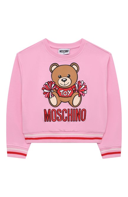 Детский хлопковый свитшот MOSCHINO розового цвета, арт. HBF032/LDA12/4A-8A | Фото 1 (Материал внешний: Хлопок; Рукава: Длинные; Девочки Кросс-КТ: Свитшот-одежда; Ростовка одежда: 4 года | 104 см, 5 лет | 110 см, 6 лет | 116 см, 8 лет | 128 см)