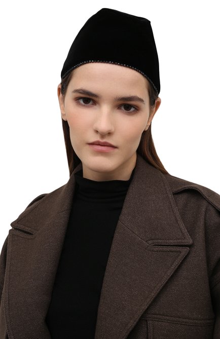 Женская шапка из вискозы и шелка GIORGIO ARMANI черного цвета, арт. 797438/1A521 | Фото 2 (Материал: Текстиль, Вискоза)