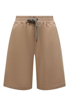 Женские хлопковые шорты BRUNELLO CUCINELLI бежевого цвета, арт. MD869DD599 | Фото 1 (Женское Кросс-КТ: Шорты-одежда; Кросс-КТ: Трикотаж; Материал внешний: Хлопок; Длина Ж (юбки, платья, шорты): До колена; Стили: Кэжуэл)
