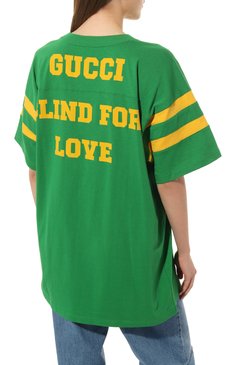 Женская хлопковая футболка GUCCI зеленого цвета, арт. 660744 XJDHG | Фото 4 (Рукава: Короткие; Принт: С принтом; Длина (для топов): Удлиненные; Материал внешний: Хлопок; Стили: Спорт-шик; Женское Кросс-КТ: Футболка-одежда; Тематический товар: Disney)