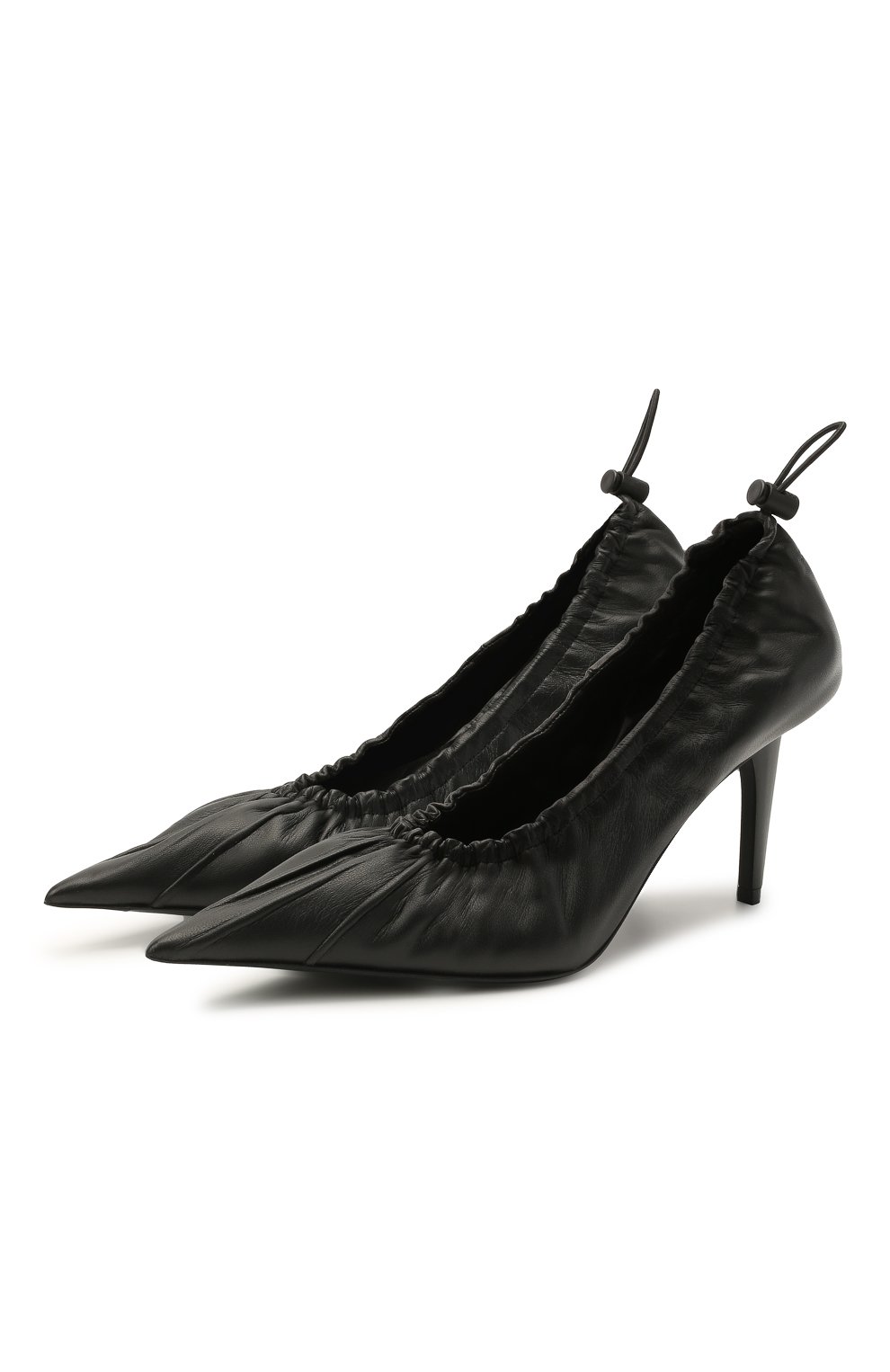 Женские кожаные туфли scrunch BALENCIAGA черного цвета, арт. 636612/WA2M0 | Фото 1 (Каблук высота: Высокий; Материал внешний: Кожа; Материал внутренний: Натуральная кожа; Каблук тип: Шпилька; Подошва: Плоская)