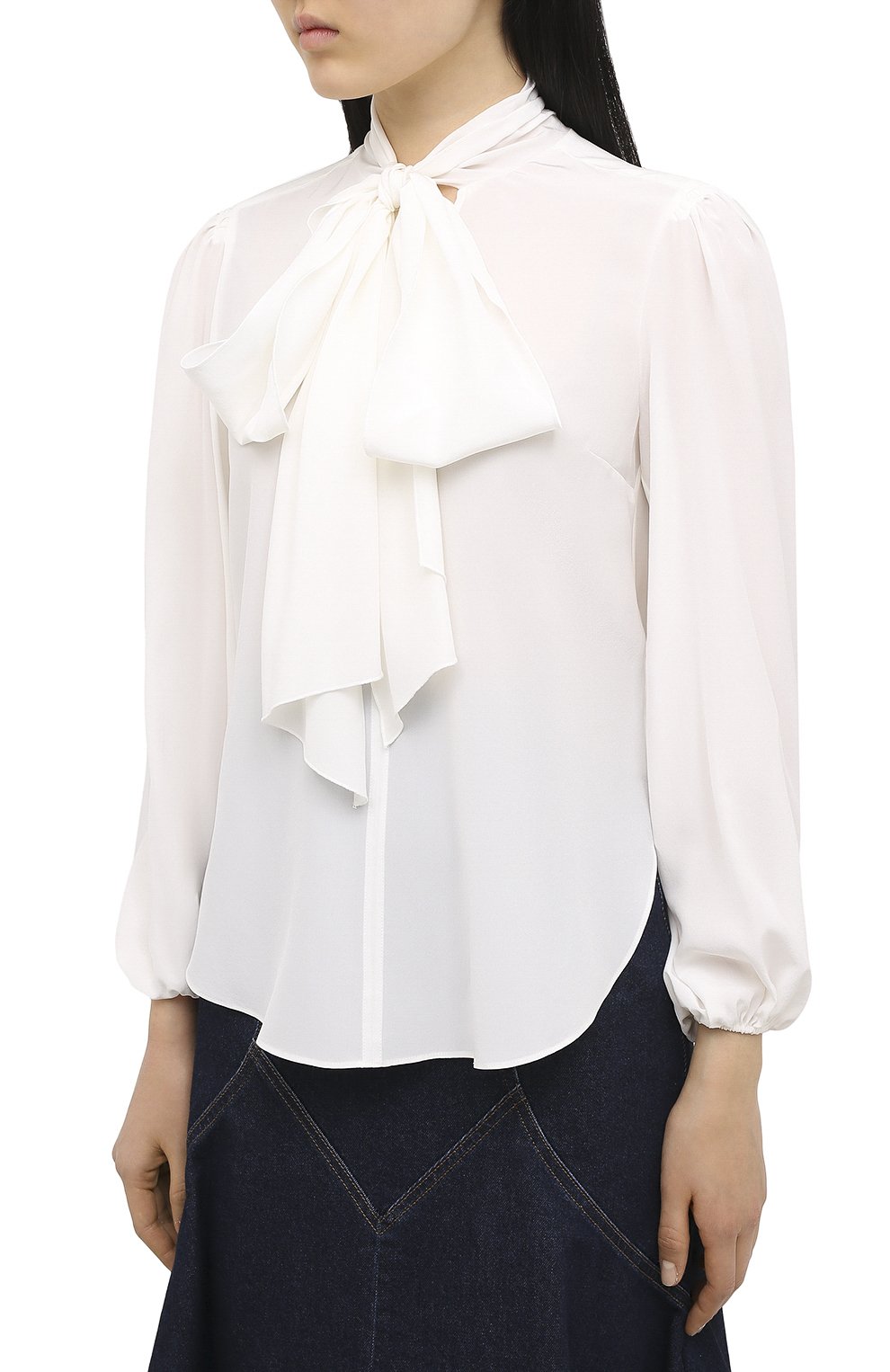 Женская шелковая блузка SEE BY CHLOÉ белого цвета, арт. CHS20WHT14011 | Фото 3 (Материал внешний: Шелк; Рукава: Длинные; Принт: Без принта; Длина (для топов): Стандартные; Стили: Бохо; Женское Кросс-КТ: Блуза-одежда)