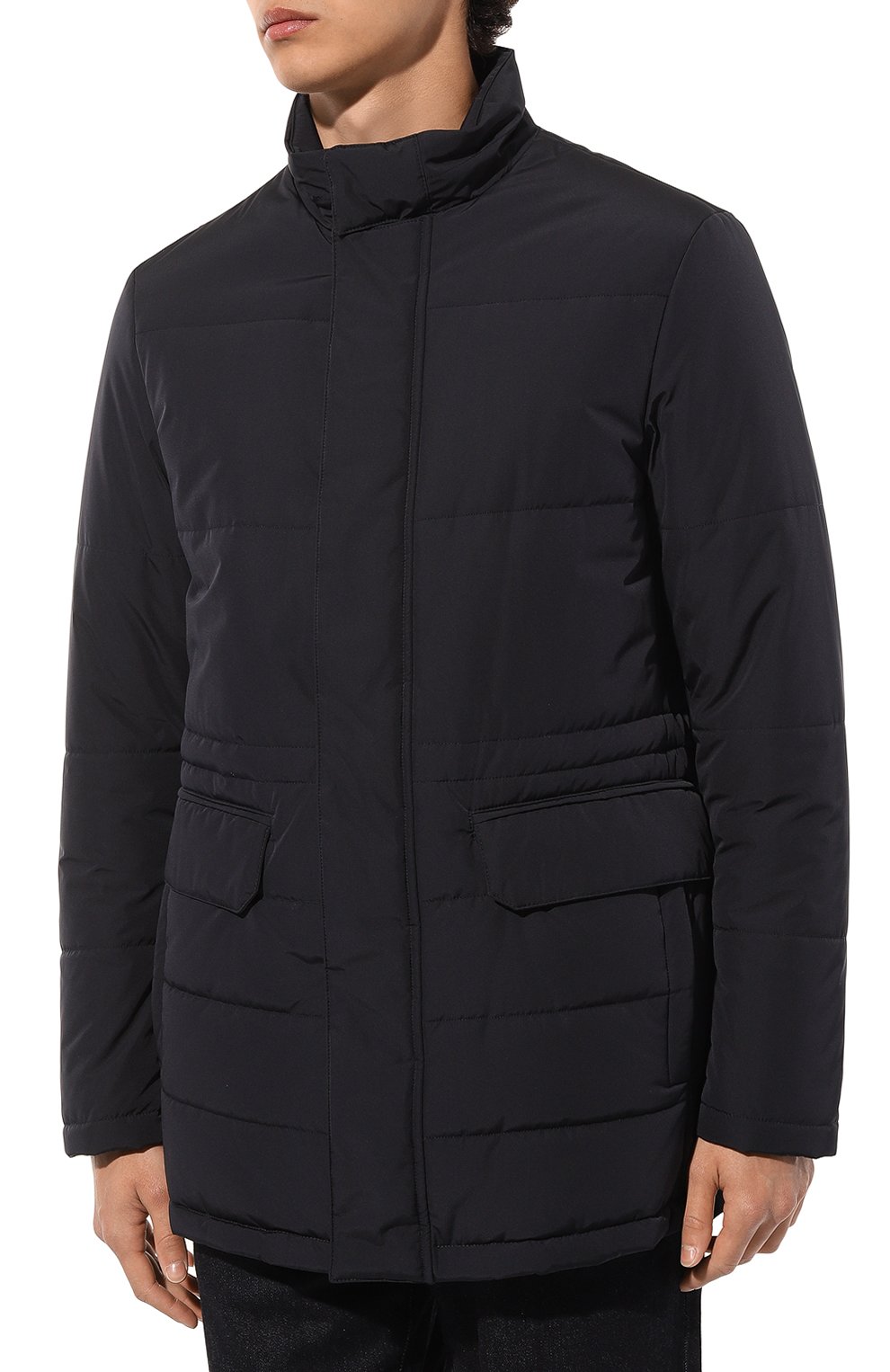 Мужская утепленная куртка CANALI темно-синего цвета, арт. 020363/SG02321 | Фото 3 (Кросс-КТ: Куртка; Рукава: Длинные; Длина (верхняя одежда): До середины бедра; Материал внешний: Синтетический материал; Мужское Кросс-КТ: утепленные куртки; Материал сплава: Проставлено; Драгоценные камни: Проставлено; Материал подклада: Купро; Стили: Кэжуэл)