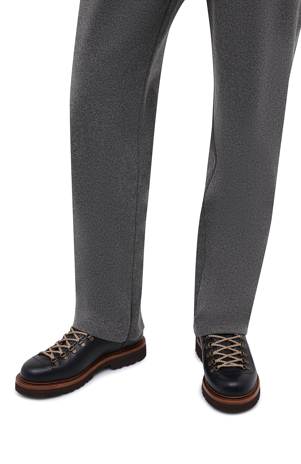 Мужские кожаные ботинки BRUNELLO CUCINELLI темно-синего цвета, арт. MZUIFWS890 | Фото 3 (Мужское Кросс-КТ: Хайкеры-обувь, Ботинки-обувь; Материал утеплителя: Без утеплителя; Материал внутренний: Текстиль; Подошва: Плоская)