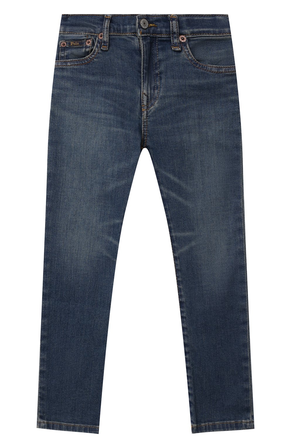 Детские джинсы POLO RALPH LAUREN синего цвета, арт. 321854001 | Фото 1 (Материал внешний: Хлопок; Детали: Потертости; Ростовка одежда: 18 мес | 86 см, 3 года | 98 см, 4 года | 104 см)