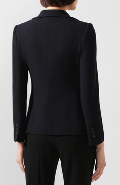 Женский шерстяной жакет GIORGIO ARMANI темно-синего цвета, арт. 0SHGG0DC/T01HK | Фото 4 (Материал внешний: Шерсть; Рукава: Длинные; Длина (для топов): Стандартные; Материал подклада: Синтетический материал; Случай: Формальный; 1-2-бортные: Однобортные; Женское Кросс-КТ: Жакет-одежда; Статус проверки: Проверена категория)