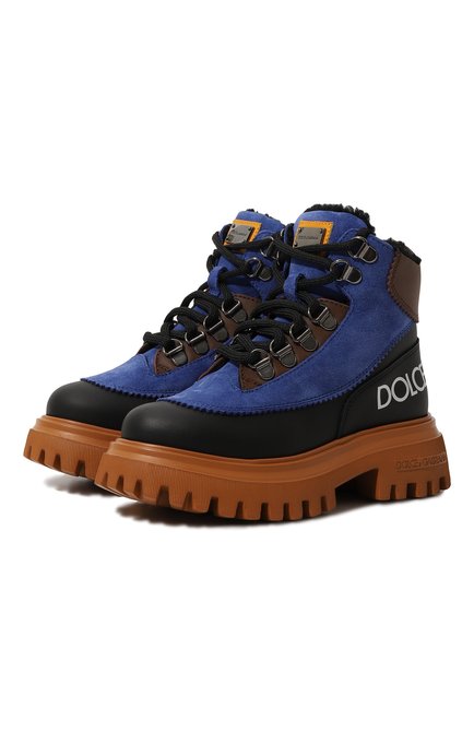 Детские кожаные ботинки DOLCE & GABBANA синего цвета по цене 57700 руб., арт. DA5177/A3C01/29-36 | Фото 1