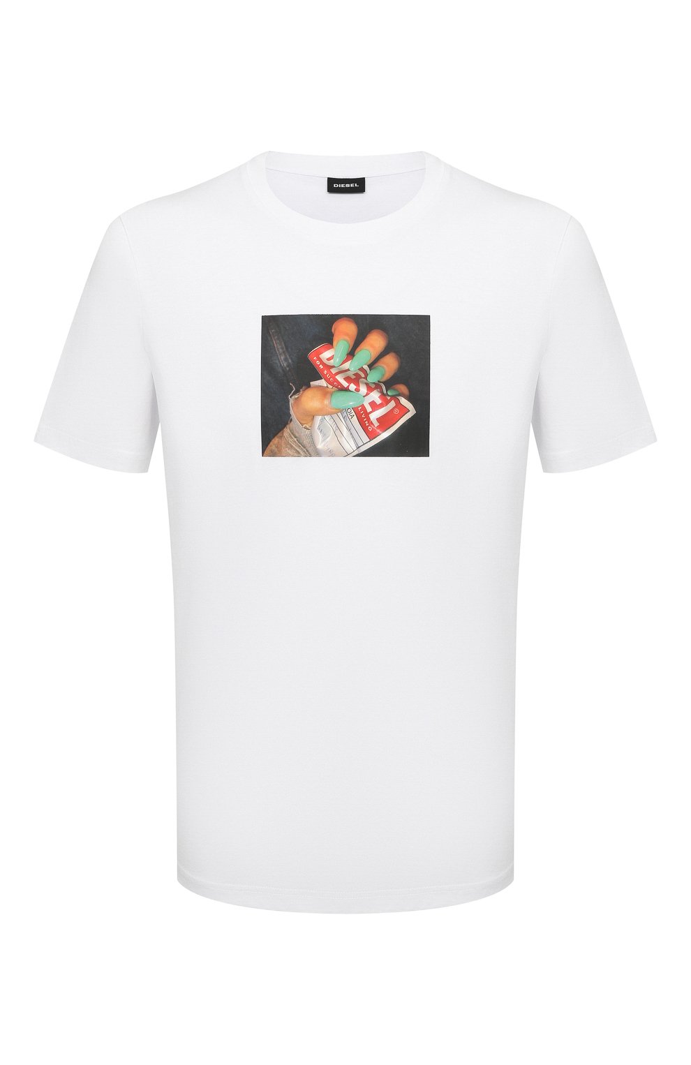 Мужская хлопковая футболка DIESEL белого цвета, арт. A01838/0HAYU | Фото 1 (Рукава: Короткие; Длина (для топов): Стандартные; Принт: С принтом; Материал внешний: Хлопок; Стили: Кэжуэл)