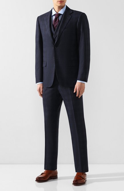 Мужской шерстяной костюм-тройка KITON темно-синего цвета по цене 869500 руб., арт. UAGL81K01X43 | Фото 1