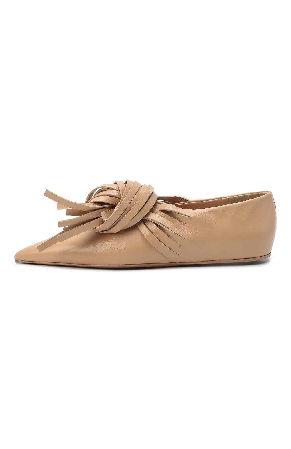 Женские кожаные балетки JIL SANDER бежевого цвета, арт. JS38100A-15023 | Фото 4 (Подошва: Платформа, Плоская; Материал внутренний: Натуральная кожа; Материал сплава: Проставлено; Драгоценные камни: Проставлено)
