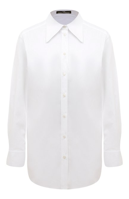 Женская хлопковая рубашка DOLCE & GABBANA белого цвета, арт. F5I57Z/FUEEE | Фото 1 (Длина (для топов): Удлиненные; Рукава: Длинные; Стили: Кэжуэл; Принт: Без принта; Женское Кросс-КТ: Рубашка-одежда; Материал внешний: Хлопок)