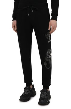 Мужские хлопковые джоггеры RH45 черного цвета, арт. JP09-I | Фото 3 (Длина (брюки, джинсы): Стандартные; Материал внешний: Хлопок; Стили: Спорт-шик; Силуэт М (брюки): Джоггеры)