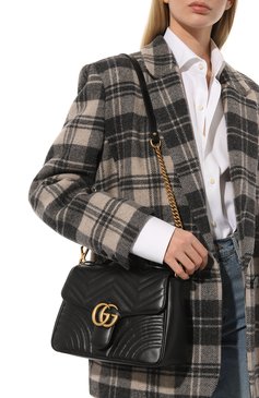 Женская сумка gg marmont GUCCI черного цвета, арт. 498110 DTDIT | Фото 7 (Сумки-технические: Сумки top-handle; Размер: medium; Материал: Натуральная кожа; Ремень/цепочка: На ремешке)