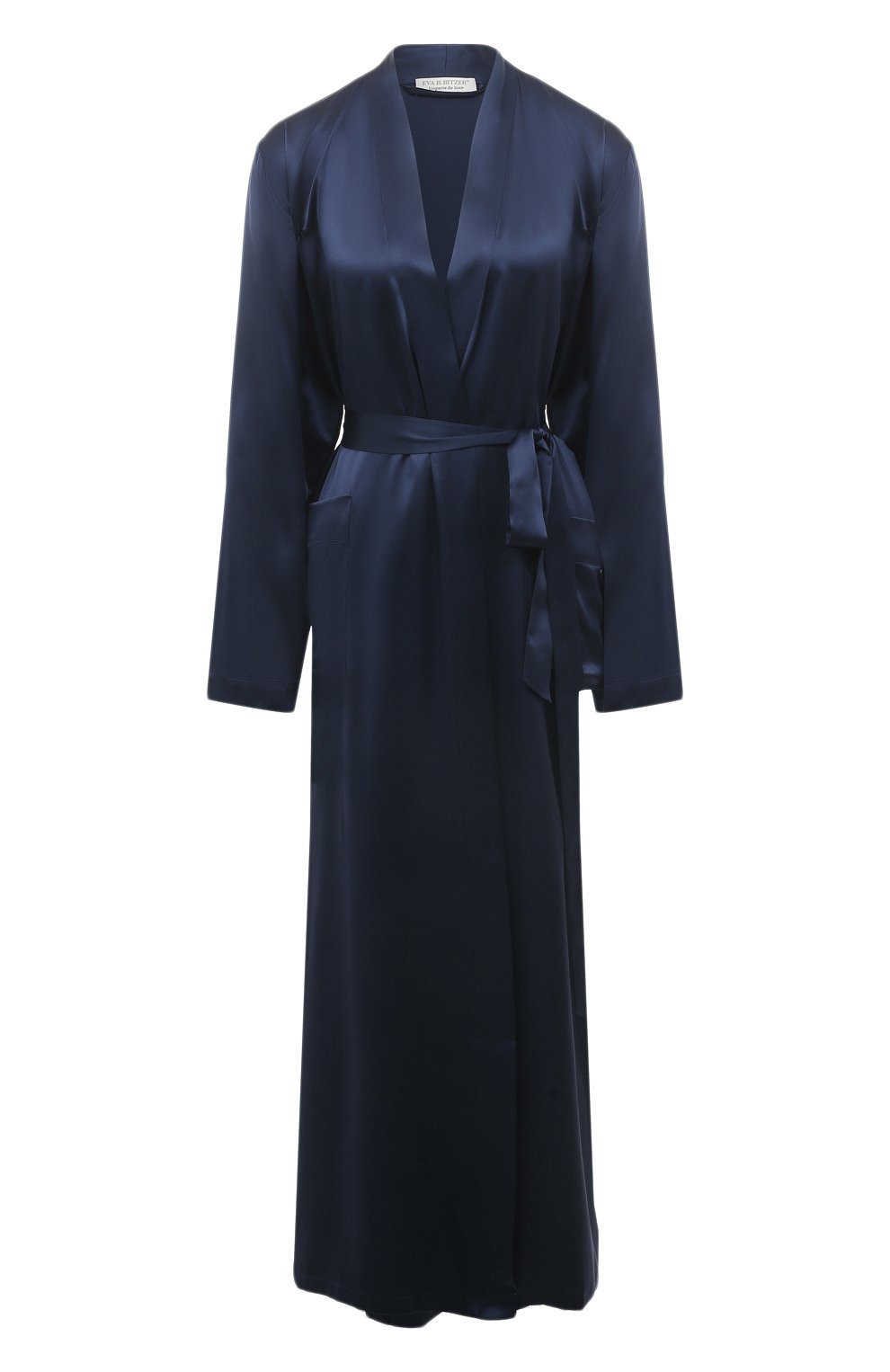 Женский шелковый халат EVA B.BITZER темно-синего цвета, арт. 27319873 | Фото 1 (Материал внешний: Шелк; Материал сплава: Проставлено; Нос: Не проставлено)