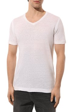 Мужская льняная футболка 120% LINO белого цвета, арт. Y0M7915/000E908/S00 | Фото 3 (Принт: Без принта; Рукава: Короткие; Длина (для топов): Стандартные; Материал внешний: Лен; Стили: Кэжуэл)