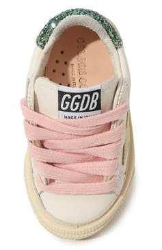 Детские кожаные кеды may GOLDEN GOOSE DELUXE BRAND белого цвета, арт. GJF00112.F003302 | Фото 4 (Девочки Кросс-КТ: Обувь-низкие; Материал внутренний: Натуральная кожа; Материал сплава: Проставлено; Нос: Не проставлено)