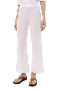 Женские льняные брюки 120% LINO белого цвета, арт. Y0W2297/0115/000 | Фото 3 (Женское Кросс-КТ: Брюки-пляжная одежда, Брюки-одежда; Силуэт Ж (брюки и джинсы): Широкие; Длина (брюки, джинсы): Стандартные; Материал сплава: Проставлено; Материал внешний: Лен; Драгоценные камни: Проставлено; Стили: Кэжуэл)