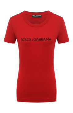 Женская хлопковая футболка DOLCE & GABBANA красного цвета, арт. F8T00T/G7H4P | Фото 1 (Рукава: Короткие; Длина (для топов): Стандартные; Принт: С принтом; Материал сплава: Проставлено; Материал внешний: Хлопок; Стили: Спорт-шик; Женское Кросс-КТ: Футболка-одежда; Драгоценные камни: Проставлено)