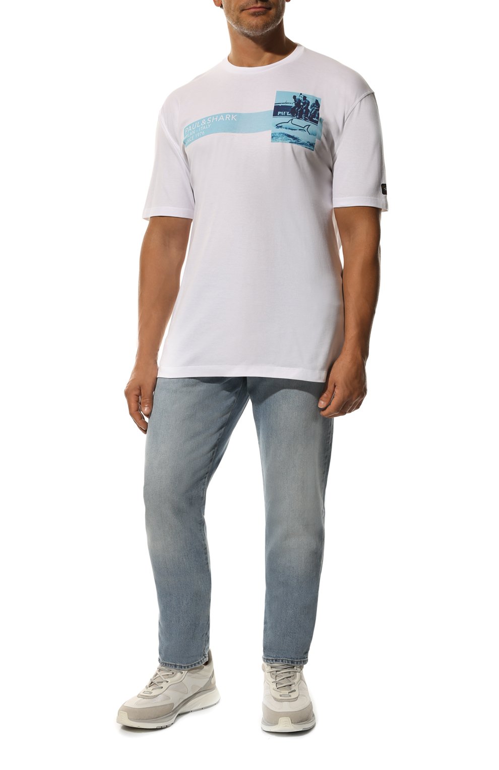 Мужская хлопковая футболка PAUL&SHARK белого цвета, арт. 12311686/C00/3XL-6XL | Фото 2 (Рукава: Короткие; Принт: С принтом; Длина (для топов): Удлиненные; Материал внешний: Хлопок; Размерность: Маломерит; Стили: Кэжуэл)