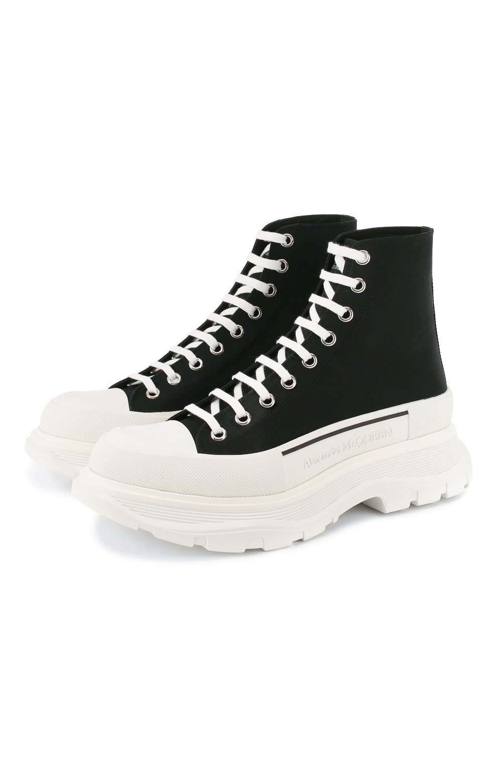 Мужские текстильные ботинки tread slick ALEXANDER MCQUEEN черно-белого цвета, арт. 604254/W4L32 | Фото 1 (Материал внешний: Текстиль; Мужское Кросс-КТ: Ботинки-обувь; Материал внутренний: Натуральная кожа; Материал утеплителя: Без утеплителя; Подошва: Массивная)
