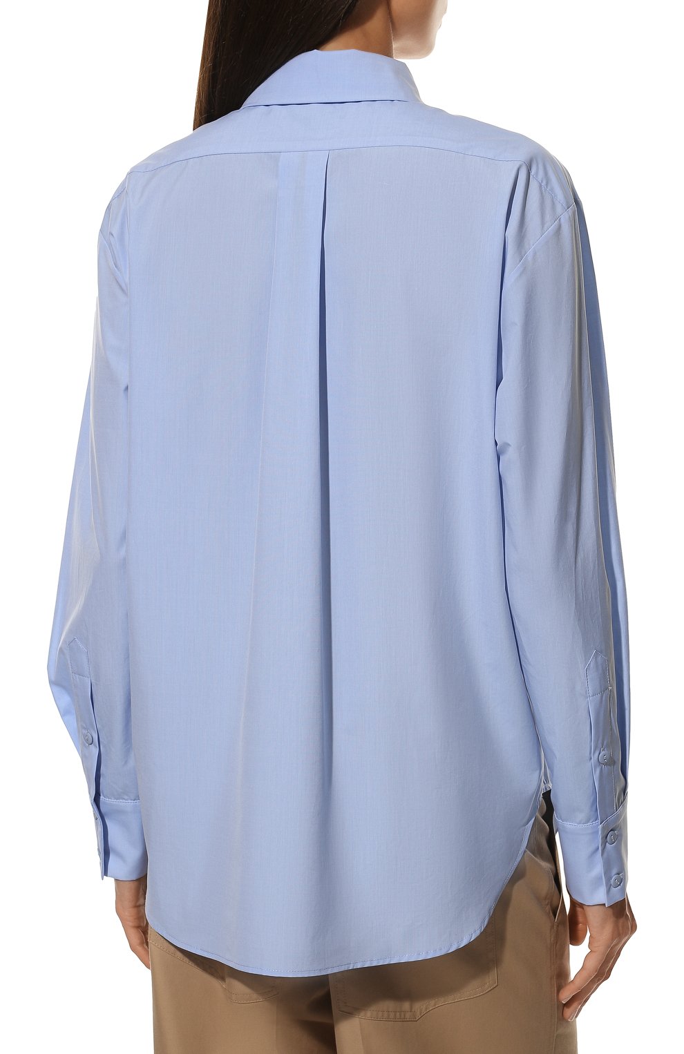 Женская хлопковая рубашка AGREEG голубого цвета, арт. 12030811 | Фото 4 (Рукава: Длинные; Принт: Без принта; Женское Кросс-КТ: Рубашка-одежда; Длина (для топов): Удлиненные; Материал внешний: Хлопок; Стили: Кэжуэл)