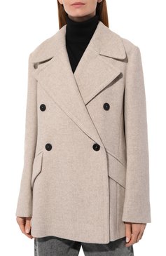 Женское полупальто WINDSOR светло-бежевого цвета, арт. 52 DJ201/10015943 | Фото 3 (Материал внешний: Шерсть, Синтетический материал, Лиоцелл, Растительное волокно; Рукава: Длинные; Материал сплава: Проставлено; Материал подклада: Синтетический материал; Драгоценные камни: Проставлено; Длина (верхняя одежда): Короткие; 1-2-бортные: Двубортные; Стили: Кэжуэл)