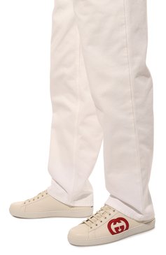 Мужские кожаные кеды ace GUCCI кремвого цвета, арт. 625783 1XG70 | Фото 3 (Стили: Классический; Материал утеплителя: Без утеплителя; Подошва: Плоская)