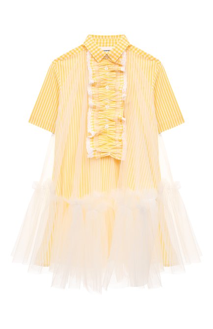 Детское платье SCRAMBLED_EGO желтого цвета, арт. BJ1402 | Фото 1 (Девочки Кросс-КТ: Платье-одежда; Случай: Повседневный; Материал внешний: Синтетический материал, Хлопок; Рукава: Короткие)