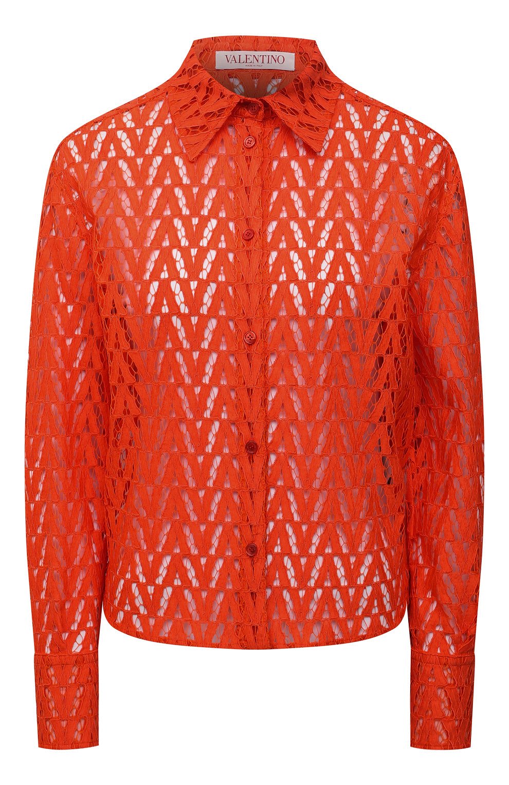 Женская рубашка из вискозы и хлопка VALENTINO оранжевого цвета, арт. XB3AB3A16W1 | Фото 1 (Рукава: Длинные; Принт: Без принта; Женское Кросс-КТ: Рубашка-одежда; Длина (для топов): Стандартные; Региональные ограничения белый список (Axapta Mercury): RU; Материал сплава: Проставлено; Материал внешний: Хлопок, Вискоза; Драгоценные камни: Проставлено; Стили: Романтичный)