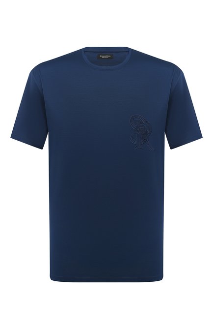 Мужская хлопковая футболка  STEFANO RICCI темно-синего цвета, арт. MNH4103000/TE0001 | Фото 1 (Рукава: Короткие; Материал внешний: Хлопок; Длина (для топов): Стандартные; Драгоценные камни: Проставлено; Материал сплава: Проставлено)