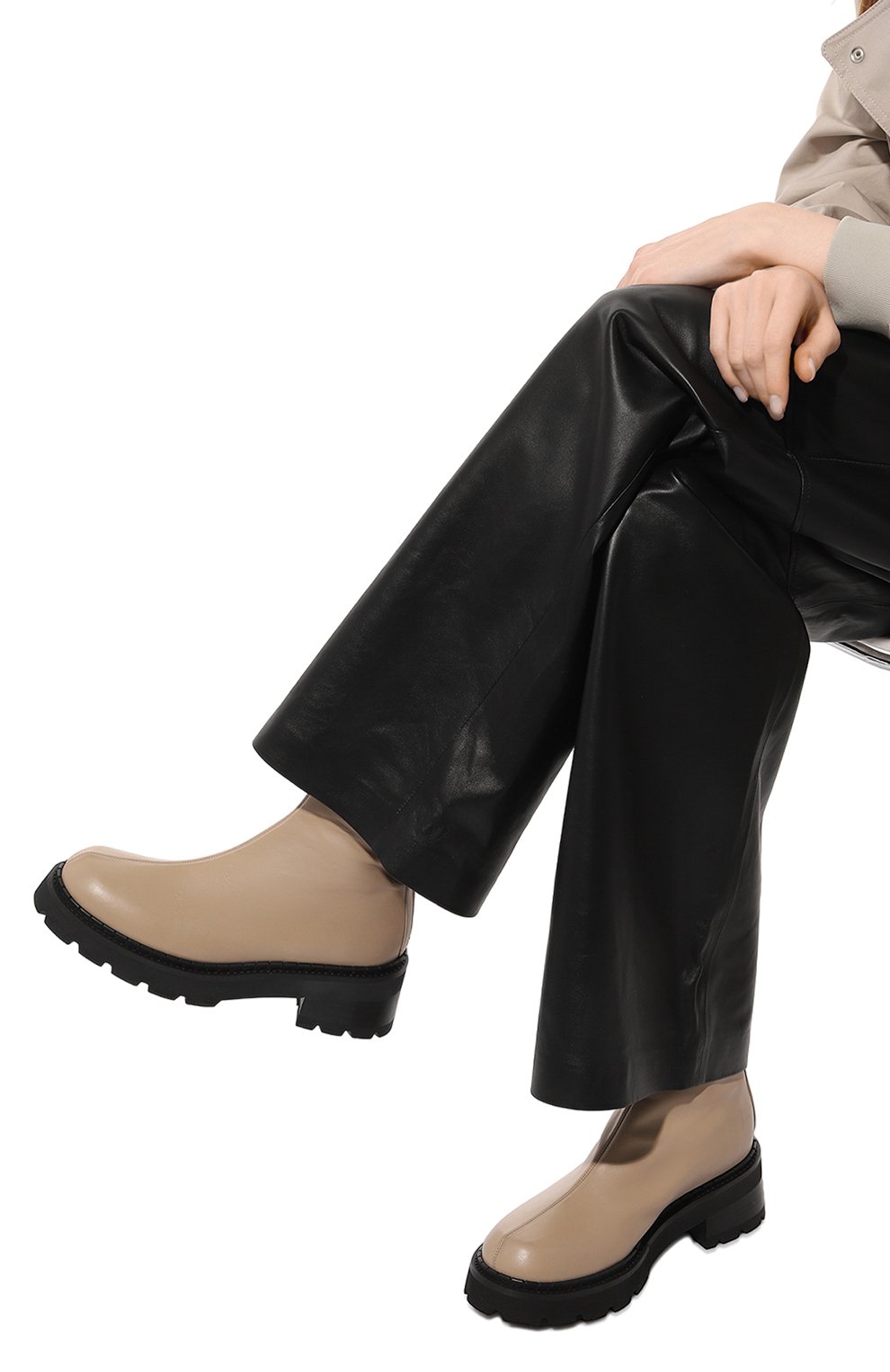 Женские кожаные ботинки alister BY FAR темно-бежевого цвета, арт. 23PFALIQTPNAP | Фото 3 (Подошва: Платформа; Каблук высота: Низкий; Материал внутренний: Натуральная кожа; Материал сплава: Проставлено; Драгоценные камни: Проставлено; Женское Кросс-КТ: Ботинки-ботинки)