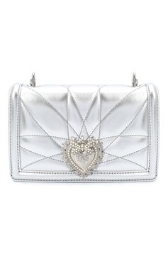 Женская сумка devotion mini DOLCE & GABBANA серебряного цвета, арт. BB6880/AK772 | Фото 1 (Женское Кросс-КТ: Вечерняя сумка; Сумки-технические: Сумки через плечо; Материал: Натуральная кожа; Размер: mini; Ремень/цепочка: На ремешке)