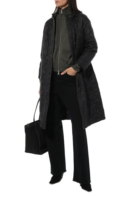 Женская утепленная куртка MANZONI24 черного цвета, арт. 23M1218-NYTRL8 | Фото 2 (Материал сплава: Проставлено; Материал утеплителя: Шерсть; Длина (верхняя одежда): До колена; Рукава: Длинные; Материал внешний: Синтетический материал; Драгоценные камни: Проставлено)