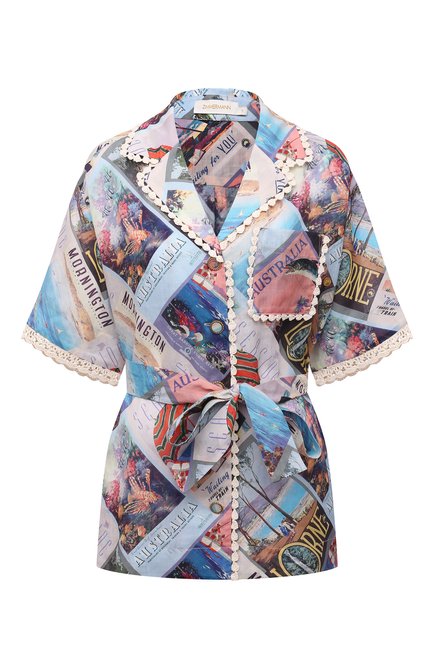 Женская рубашка ZIMMERMANN разноцветного цвета, арт. 3326TP0S | Фото 1 (Длина (для топов): Стандартные; Материал внешний: Растительное волокно; Стили: Романтичный; Принт: С принтом; Женское Кросс-КТ: Рубашка-одежда; Рукава: Короткие; Региональные ограничения белый список (Axapta Mercury): RU)