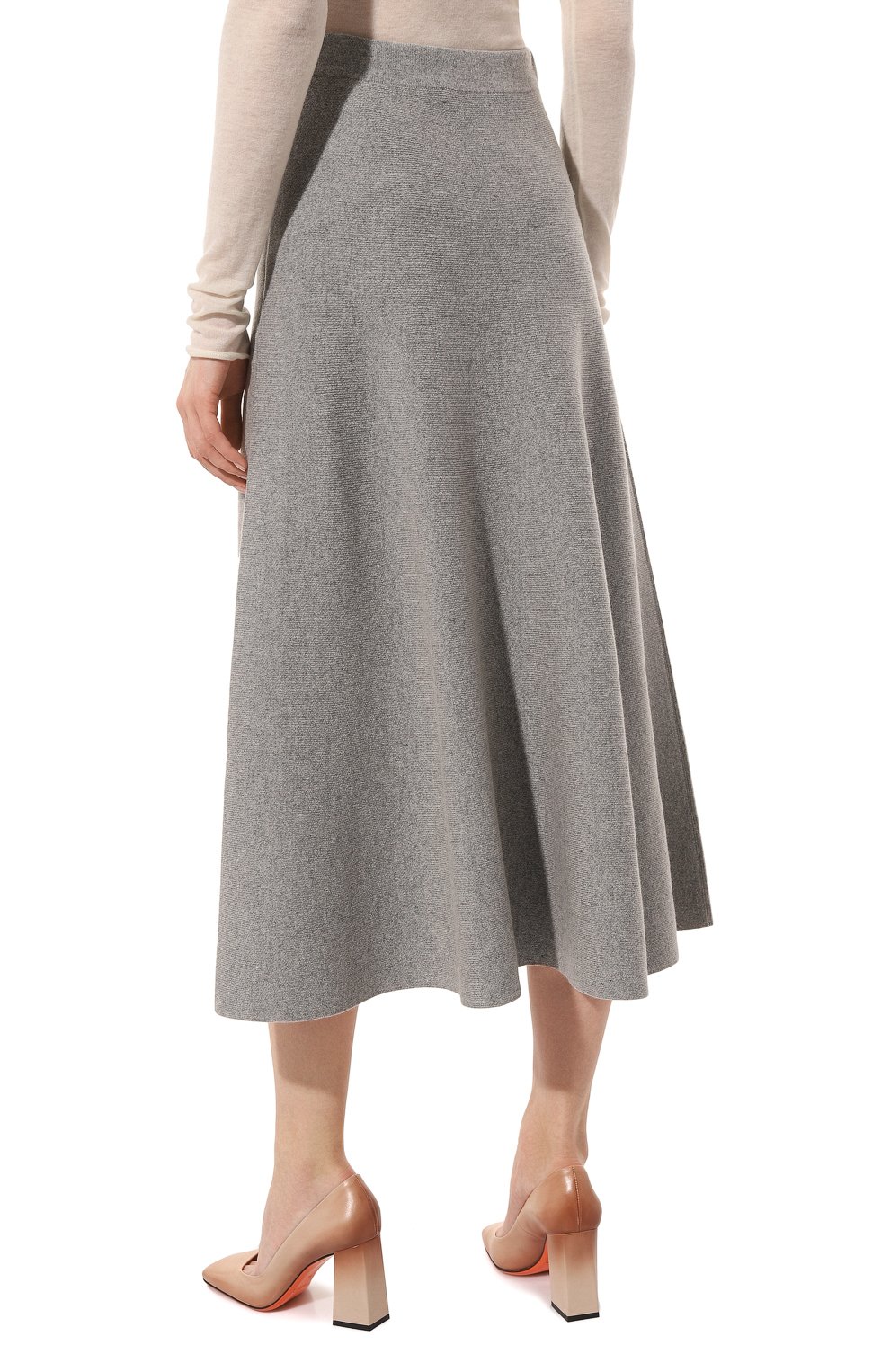 Женская кашемировая юбка PANGAIA серого цвета, арт. RECYCLED CASHMERE FLARED SKIRT | Фото 4 (Материал внешний: Шерсть, Кашемир; Женское Кросс-КТ: Юбка-одежда; Материал сплава: Проставлено; Длина Ж (юбки, платья, шорты): Миди; Драгоценные камни: Проставлено; Стили: Кэжуэл)