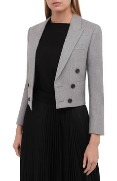 Женский шерстяной жакет SAINT LAURENT серого цвета, арт. 637556/Y8B57 | Фото 4 (Материал внешний: Шерсть; Рукава: Длинные; Случай: Повседневный; Длина (для топов): Стандартные; 1-2-бортные: Двубортные; Женское Кросс-КТ: Жакет-одежда; Материал подклада: Шелк; Стили: Кэжуэл)