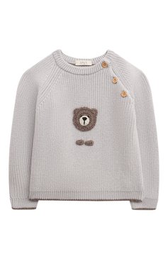 Детский комплект из пуловера и брюк BABY T серого цвета, арт. 23AI010C/1M-12M | Фото 2 (Материал внешний: Шерсть; Материал сплава: Проставлено; Нос: Не проставлено)