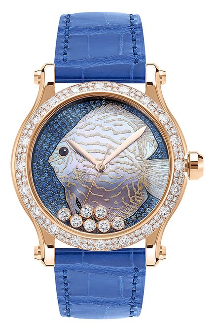 Женские часы happy fish CHOPARD бесцветного цвета, арт. 274891-5019  | Фото 1 (Цвет циферблата: Другое; Механизм: Автомат; Материал корпуса: Жёлтое золото)