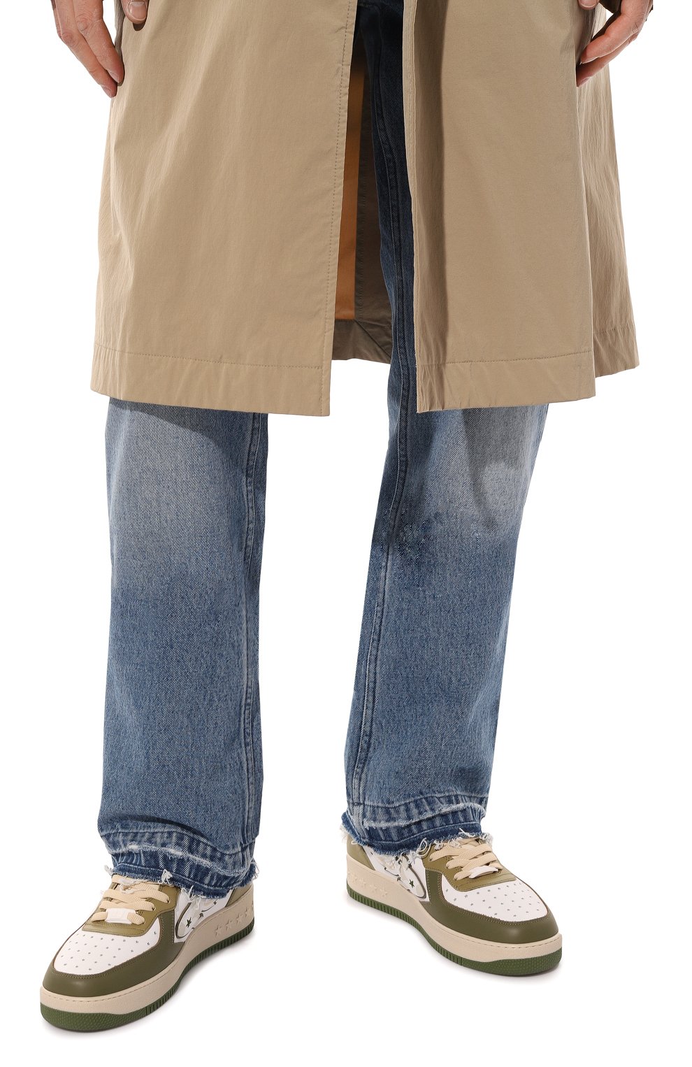 Мужские кожаные кеды ej rocket ENTERPRISE JAPAN хаки цвета, арт. BB3009/PX315/S1056 | Фото 3 (Стили: Классический; Материал утеплителя: Без утеплителя; Материал внутренний: Текстиль; Подошва: Массивная)
