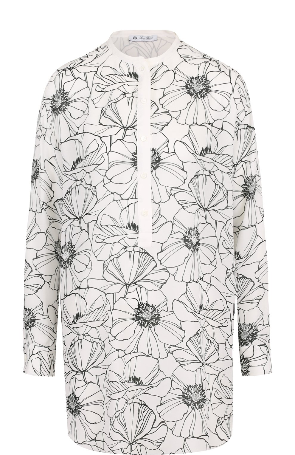 Блузы Loro Piana, Удлиненная шелковая блуза с принтом Loro Piana, Италия, Белый, Шелк: 100%;, 2669700  - купить