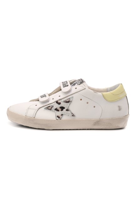 Детские кожаные кеды superstar GOLDEN GOOSE DELUXE BRAND белого цвета, арт. GYF00111.F002828 | Фото 2 (Материал внутренний: Натуральная кожа; Материал внешний: Кожа; Региональные ограничения белый список (Axapta Mercury): RU; Девочки Кросс-КТ: Обувь-низкие; Кросс-КТ: велькро)