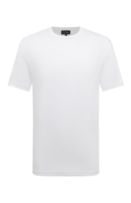 Мужская хлопковая футболка GIORGIO ARMANI белого цвета, арт. 6LSM90/SJTKZ | Фото 1 (Материал внешний: Хлопок; Рукава: Короткие; Длина (для топов): Стандартные; Принт: Без принта; Стили: Кэжуэл)